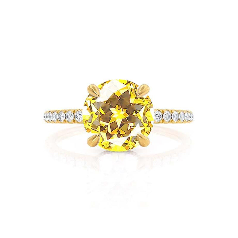 LIVELY Chatham® Round Yellow Sapphire 18k Yellow Gold Petite Hidden Halo Pavé Shoulder Set Ring Engagement Ring Lily Arkwright