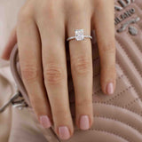 LIVELY - Radiant Moissanite & Diamond 18k Rose Gold Petite Hidden Halo Pavé Shoulder Set Ring Engagement Ring Lily Arkwright