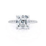 LIVELY - Asscher Moissanite & Diamond 18k White Gold Hidden Halo Micro Pavé Shoulder Set Engagement Ring Lily Arkwright