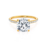 LIVELY - Cushion Moissanite & Diamond 18k Yellow Gold Hidden Halo Micro Pavé Shoulder Set Engagement Ring Lily Arkwright