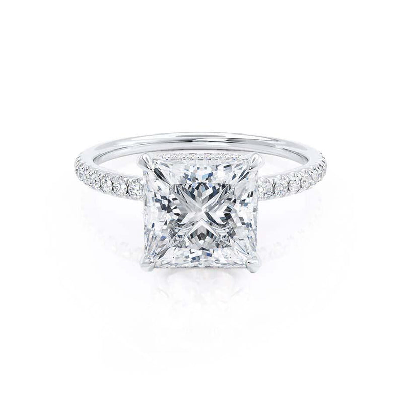LIVELY - Princess Moissanite & Diamond 18k White Gold Hidden Halo Micro Pavé Shoulder Set Engagement Ring Lily Arkwright