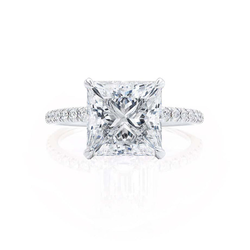 LIVELY - Princess Moissanite & Diamond Platinum Hidden Halo Micro Pavé Shoulder Set Engagement Ring Lily Arkwright