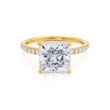 LIVELY - Princess Moissanite & Diamond 18k Yellow Gold Hidden Halo Micro Pavé Shoulder Set Engagement Ring Lily Arkwright