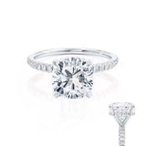 LIVELY - Cushion Lab Diamond Platinum Petite Hidden Halo Pavé Shoulder Set Engagement Ring Lily Arkwright