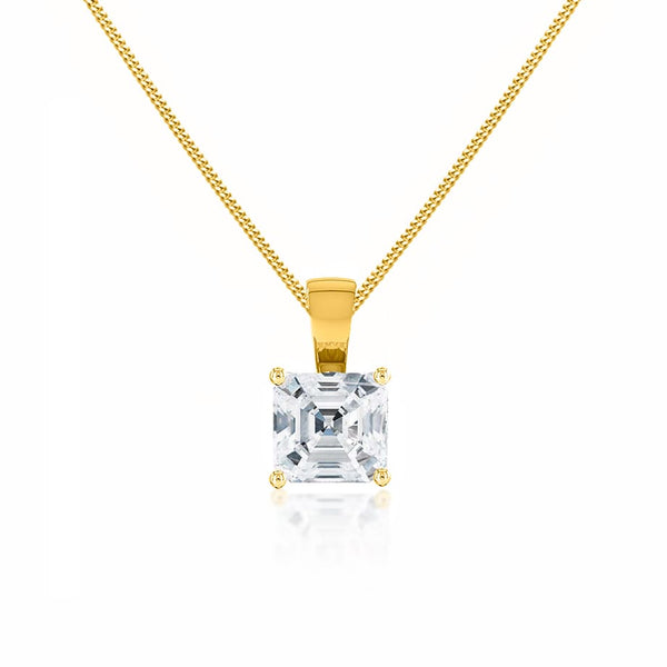LOLA - Asscher Cut Moissanite 4 Claw Pendant 18k Yellow Gold Pendant Lily Arkwright
