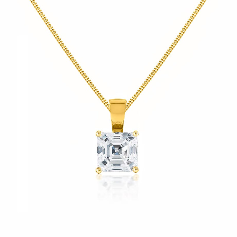 LOLA - Asscher Cut Moissanite 4 Claw Pendant 18k Yellow Gold Pendant Lily Arkwright