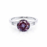 LOVETTA - Round & Baguette Chatham® Alexandrite 950 Platinum Trilogy Engagement Ring Lily Arkwright