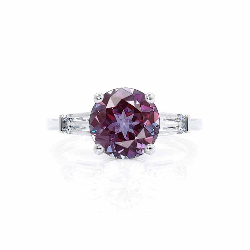 LOVETTA - Round & Baguette Chatham® Alexandrite 950 Platinum Trilogy Engagement Ring Lily Arkwright