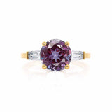 LOVETTA - Round & Baguette Chatham® Alexandrite 18k Yellow Gold Trilogy Engagement Ring Lily Arkwright