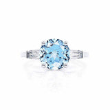LOVETTA - Round & Baguette Chatham® Aqua Spinel 950 Platinum Trilogy Engagement Ring Lily Arkwright
