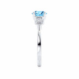 LOVETTA - Round & Baguette Chatham® Aqua Spinel 18k White Gold Trilogy Engagement Ring Lily Arkwright