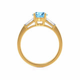 LOVETTA - Round & Baguette Chatham® Aqua Spinel 18k Yellow Gold Trilogy Engagement Ring Lily Arkwright