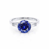 Lovetta Round cut blue sapphire lab diamond engagement ring 950 platinum trilogy ring by Lily Arkwright