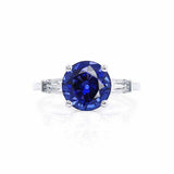 LOVETTA - Round & Baguette Chatham® Blue Sapphire 18k White Gold Trilogy Engagement Ring Lily Arkwright