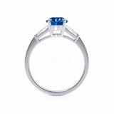 lovetta brilliant round cut blue sapphire and diamond engagement ring platinum trilogy Lily Arkwright