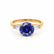 LOVETTA - Round & Baguette Chatham® Blue Sapphire 18k Yellow Gold Trilogy Engagement Ring Lily Arkwright