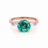 Lovetta Round cut emerald lab diamond engagement ring 18k rose gold shoulder set ring by Lily Arkwright