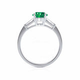 Lovetta Round cut chatham emerald lab diamond engagement ring 950 platinum classic three stone setting ring Lily Arkwright