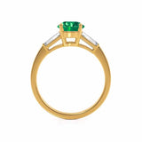 LOVETTA - Round & Baguette Chatham® Emerald 18k Yellow Gold Trilogy Engagement Ring Lily Arkwright