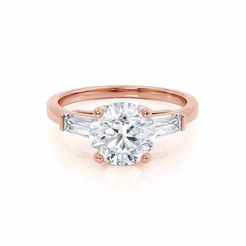 LOVETTA - Round & Baguette Natural Diamond 18k Rose Gold Trilogy Engagement Ring Lily Arkwright