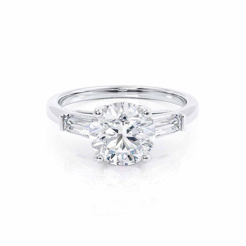 LOVETTA - Round & Baguette Lab Diamond Platinum Trilogy Engagement Ring Lily Arkwright