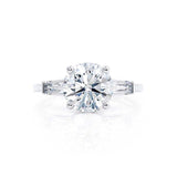 LOVETTA - Round & Baguette Moissanite Platinum Trilogy Engagement Ring Lily Arkwright