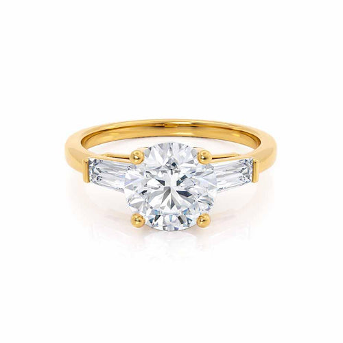 LOVETTA - Ready to Ship 2.04ct Round & Baguette Lab Diamond 18K Yellow Gold Trilogy