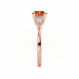 Lovetta round cut chatham padparadscha lab diamond engagement ring 18k rose gold classic trilogy Lily Arkwright