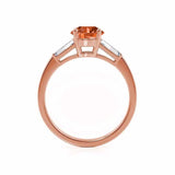 lovetta brilliant round cut padparadscha sapphire and diamond engagement ring rose gold trilogy Lily Arkwright