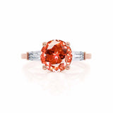 Lovetta rose gold shoulder set Chatham round padparadscha diamond engagement ring Lily Arkwright