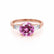 LOVETTA - Round & Baguette Chatham® Pink Sapphire 18k Rose Gold Trilogy Engagement Ring Lily Arkwright