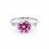 LOVETTA - Round & Baguette Chatham® Pink Sapphire 18k White Gold Trilogy Engagement Ring Lily Arkwright