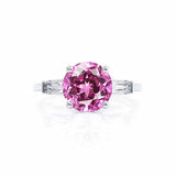 LOVETTA - Round & Baguette Chatham® Pink Sapphire 18k White Gold Trilogy Engagement Ring Lily Arkwright