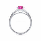 LOVETTA - Round & Baguette Chatham® Pink Sapphire 18k White Gold Trilogy Engagement Ring Lily Arkwright