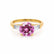 LOVETTA - Round & Baguette Chatham® Pink Sapphire 18k Yellow Gold Trilogy Engagement Ring Lily Arkwright