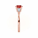 LOVETTA - Round & Baguette Chatham® Ruby 18k Rose Gold Trilogy Engagement Ring Lily Arkwright