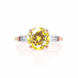 LOVETTA - Round & Baguette Chatham® Yellow Sapphire 18k Rose Gold Trilogy Engagement Ring Lily Arkwright