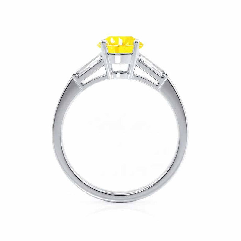 LOVETTA - Round & Baguette Chatham® Yellow Sapphire 950 Platinum Trilogy Engagement Ring Lily Arkwright