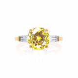 LOVETTA - Round & Baguette Chatham® Yellow Sapphire 18k Yellow Gold Trilogy Engagement Ring Lily Arkwright