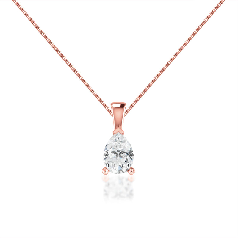 LUCINDA - Pear Cut Moissanite 3 Claw Pendant 18k Rose Gold Pendant Lily Arkwright