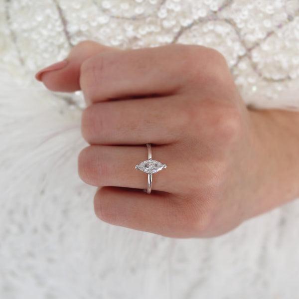 LULU - Marquise Moissanite 18k White Gold Petite Solitaire Ring Engagement Ring Lily Arkwright