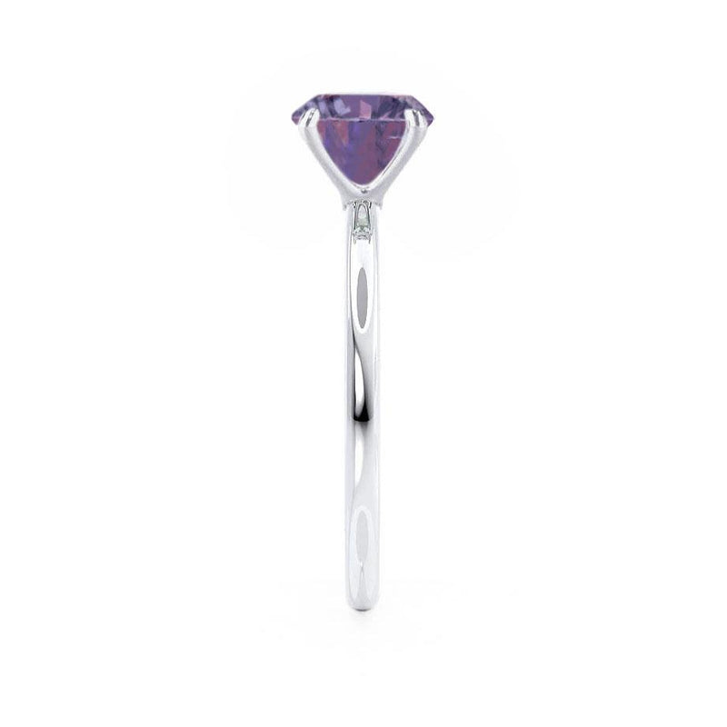 Lulu brilliant round cut alexandrite sapphire and diamond engagement ring platinum solitaire Lily Arkwright 