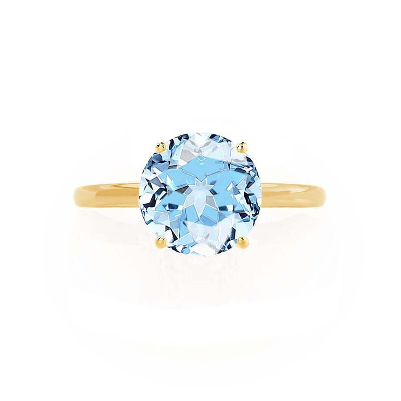 LULU - Chatham® Round Aqua Spinel 18k Yellow Gold Petite Solitaire Engagement Ring Lily Arkwright