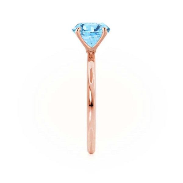 LULU - Chatham® Round Aqua Spinel 18k Rose Gold Petite Solitaire Engagement Ring Lily Arkwright