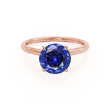 Lulu round cut blue sapphire lab diamond engagement ring 18k rose gold solitaire by Lily Arkwright 