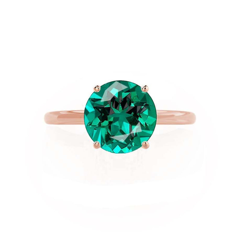 LULU - Round Emerald 18k Rose Gold Petite Solitaire Ring Engagement Ring Lily Arkwright