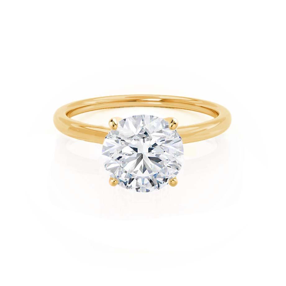 LULU - Round Moissanite 18k Yellow Gold Petite Solitaire Engagement ...
