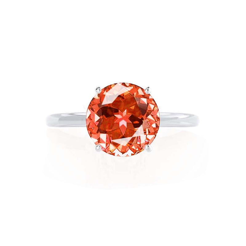 LULU - Round Padparadscha 18k White Gold Petite Solitaire Ring Engagement Ring Lily Arkwright