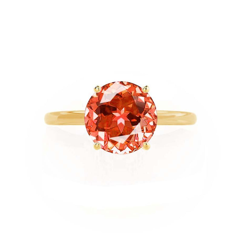 LULU - Round Padparadscha 18k Yellow Gold Petite Solitaire Ring Engagement Ring Lily Arkwright