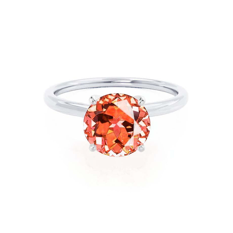 LULU - Round Padparadscha 950 Platinum Petite Solitaire Ring Engagement Ring Lily Arkwright